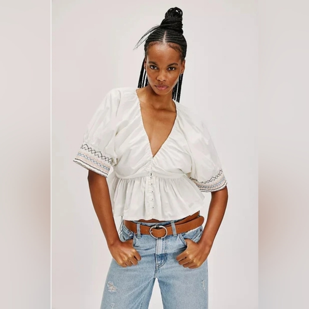 Free People Where We Meet Smocked Blouse Top